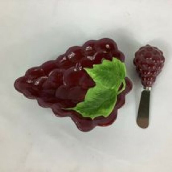 D.E.I. Dennis East International LlC. Purple Green Grape Cluster Dish/Knife NWOT - Picture 10 of 10